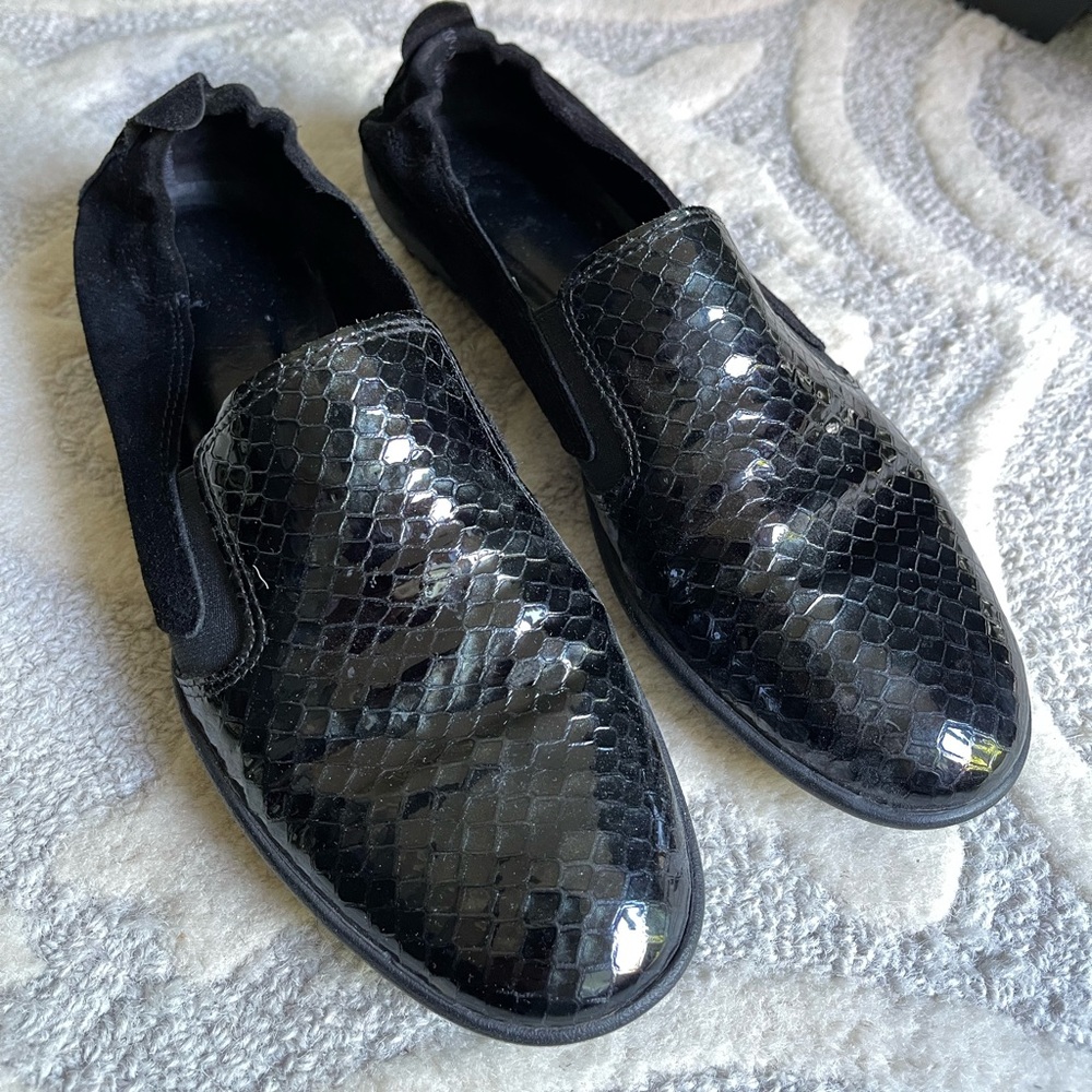 Vintage Black Embossed Snakeskin Sesto Meucci Slip On Loafers w/ Original Box